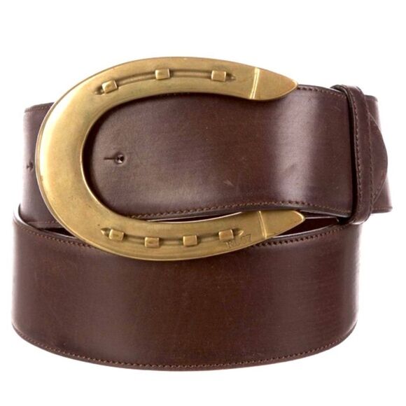 Ralph Lauren * Made in Italy Equestrian Inspired Brown Vachetta Horseshoe Belt - Picture 8 of 16